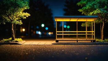 miniatyr- scen av buss sluta och väg på natt, foto