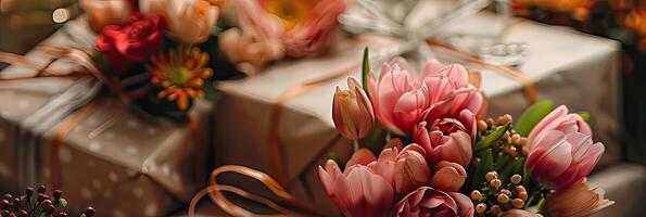 gåvor och blommor firande foto