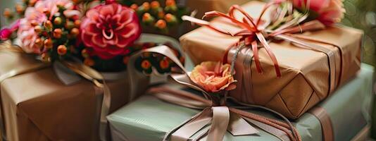 gåvor och blommor firande foto