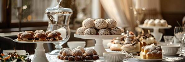 lyx bageri på elegant dining tabell foto
