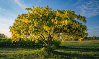 laburnum träd i en landsbygden landskap foto