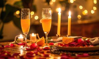en romantisk middag miljö med cocktails eras i kristall räfflor foto