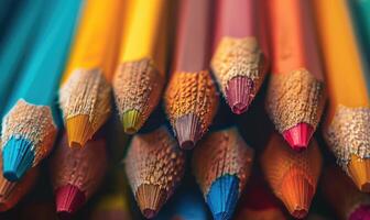 närbild av en uppsättning av färgad pennor foto