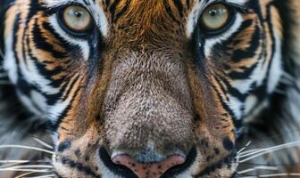 närbild av en sibirisk tigers ansikte under studio lampor foto