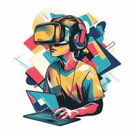 en ung man i en vr headset. abstrakt bild. illustration foto