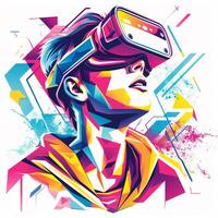 en ung man i en vr headset. abstrakt bild. illustration foto