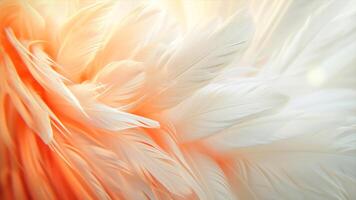 ai genererad skön abstrakt Färg vit och orange fjädrar på vit bakgrund och mjuk vit fjäder textur foto