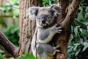 koala Björn på eukalyptus träd foto