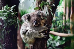 koala Björn på eukalyptus träd foto