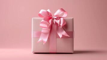 ai genererad rosa gåva låda med rosett foto
