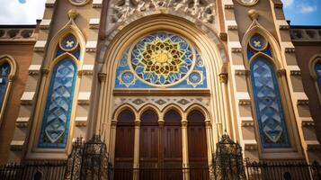 ai genererad en synagogan exteriör vackert dekorerad för rosh hashanah. generativ ai foto