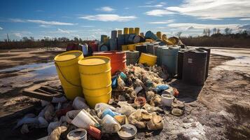 ai genererad kemisk avfall förfogande i olaglig dumpning webbplats. generativ ai foto