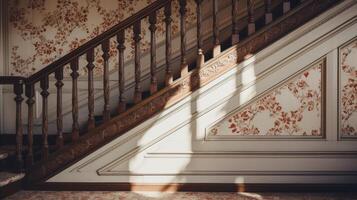 ai genererad dekorativ mönster på en årgång trappa. generativ ai foto