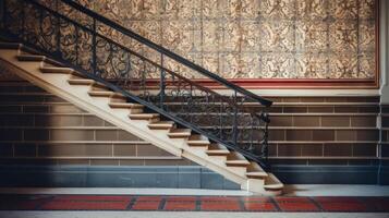 ai genererad dekorativ mönster på en årgång trappa. generativ ai foto
