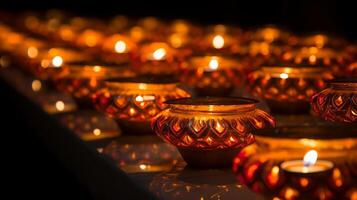 ai genererad diwali lampor anordnad i en dekorativ bildning. generativ ai foto