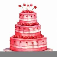 ai genererad vattenfärg målning av födelsedag kaka med körsbär och ljus foto