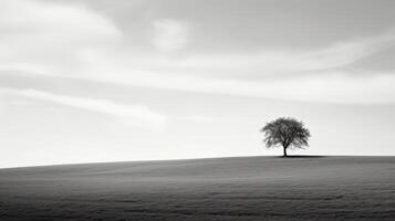 ai genererad en minimalistisk svartvit landskap med en ensam träd. generativ ai foto