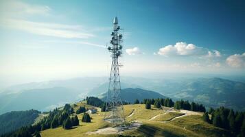 ai genererad en telekom torn med en blanda av satellit och utsända antenner. generativ ai foto