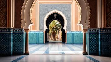 ai genererad en traditionell islamic archway med mosaik- kakel. generativ ai foto