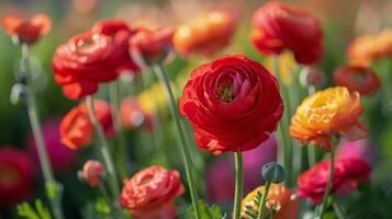 ai genererad klunga av blommor i gräs foto