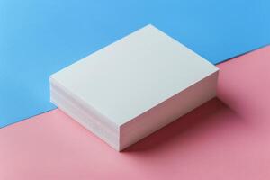 ai genererad vit låda på rosa och blå yta foto
