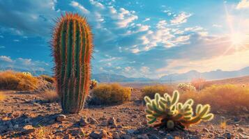 ai genererad kaktus stående i öken- foto