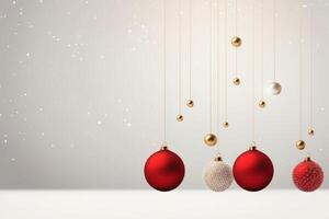 ai genererad grupp av jul ornament hängande från strängar. generativ ai foto