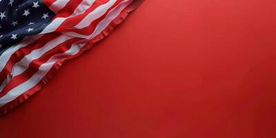 ai genererad amerikan flagga på röd bakgrund foto