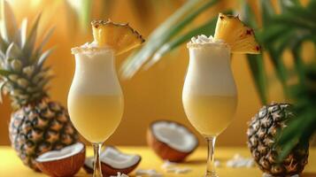 ai genererad uppfriskande dryck med ananas garnering i glas foto