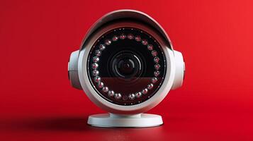 ai genererad säkerhet kamera på röd bakgrund foto