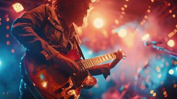 person spelar gitarr stänga upp foto