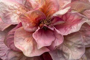 ai genererad eterisk blomma delikat rosa blomma uppvikning dess kronblad foto