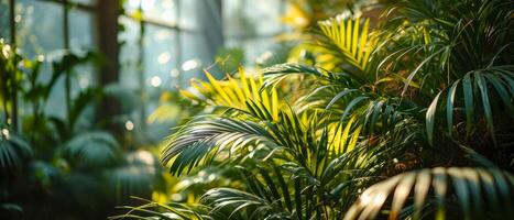 ai genererad tropisk djungel lövverk i solljus foto