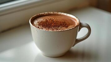 en kopp av varm choklad på en fat foto