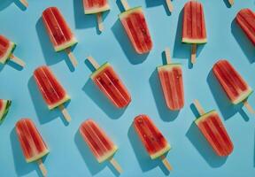 vattenmelon popsicles på en blå bakgrund foto