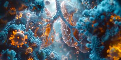 mikroskopisk se av en biokemisk reaktion med viral partiklar foto
