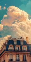 klassisk parisian byggnad med majestätisk stackmoln moln ovan foto