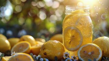 burk av citroner på tabell foto