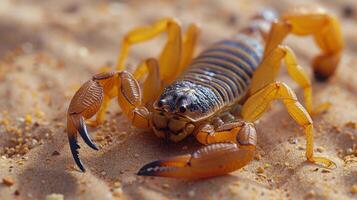 scorpion Sammanträde på sand foto