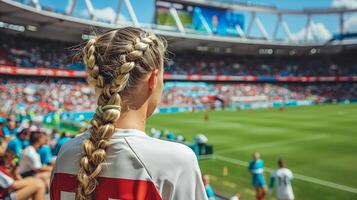 åskådare med flätad hår på en dagtid fotboll match foto
