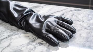 elegant läder handske på polerad marmor bakgrund foto