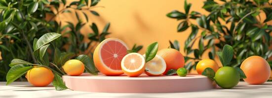 grupp av citrus- frukt på tabell foto