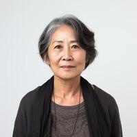 porträtt av ett äldre asiatisk kvinna eventuellt för sjukvård eller wellness industri foto