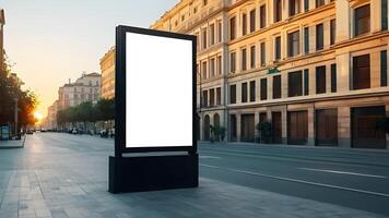 porträtt anslagstavla vit tom för utomhus- reklam på urban på solnedgång foto