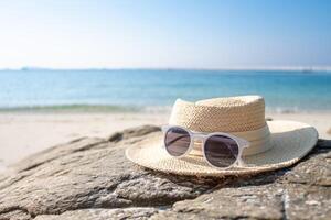 sugrör hatt och solglasögon på de strand. foto