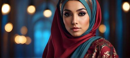 ung vuxen kvinnor bär hijab i en skön stil foto