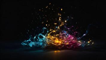 Färg explosion, Färg stänk, magi , på en helt och hållet svart bakgrund till täcka över de skärm foto