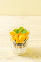 hemlagad mango och blåbär med yoghurt och granola foto