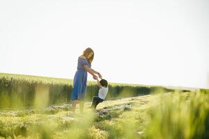 ha en liten liten son vilar på natur foto