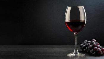 röd vin med mörk bakgrund och vindruvor på de sida foto